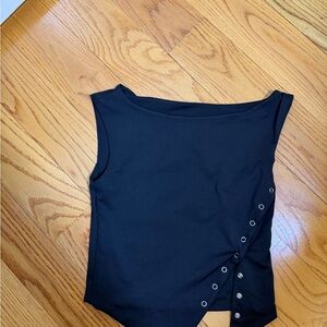 Black Sleeveless Top with Button Detail